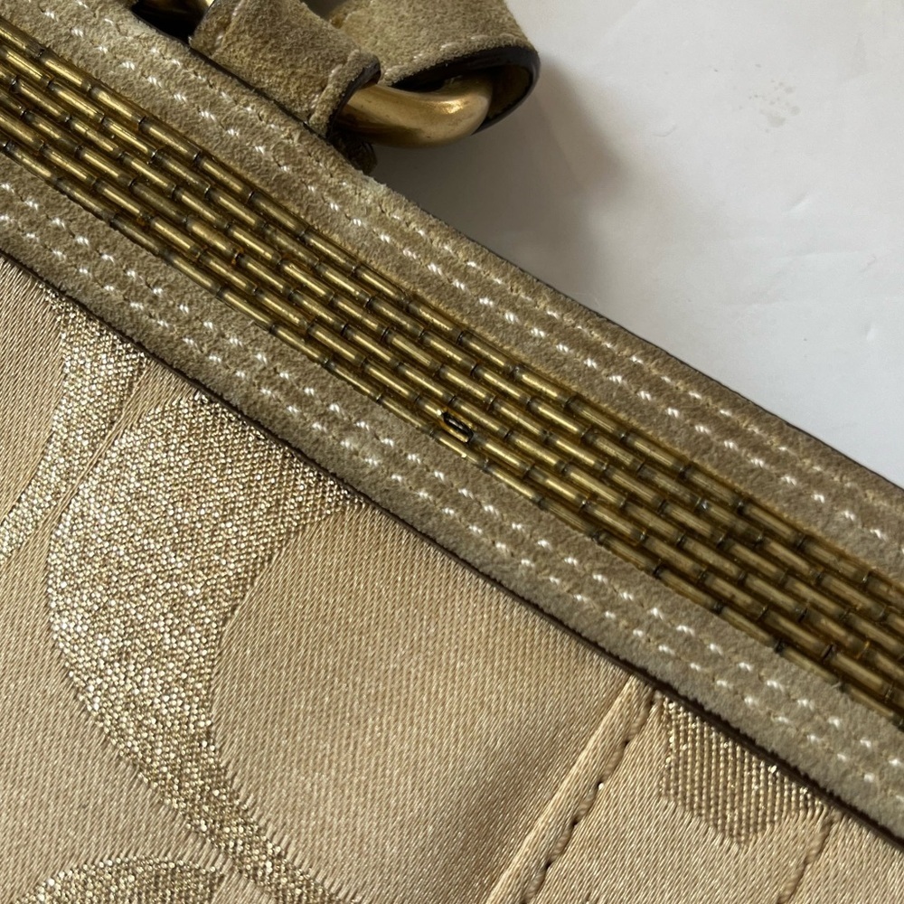 COACH Signature beaded Shoulder bag tote handbag beige gold canvas F06J-10390 - Picture 10 of 10